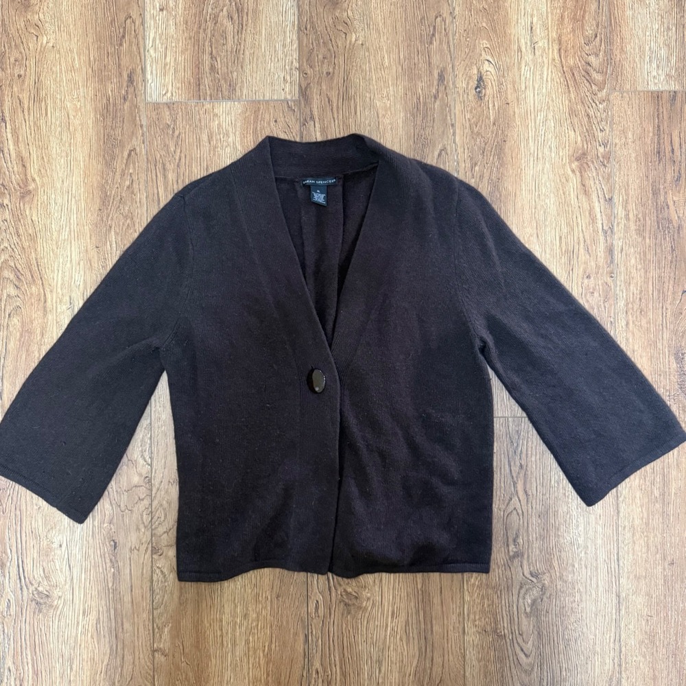 Sarah Spencer Brown Lambswool Angora Cardigan Sweater XL‎ Single Button V-Neck